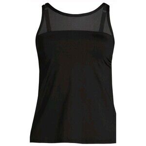 Women's Black 18W Swim Top High Neck Mesh Padded Bra Lands' End Modest 1X  S1027